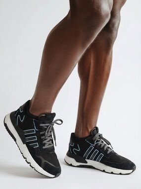Adidas‎ Nite Jogger Mens Black Lush Blue Boost Running Shoes FV3591 Size 10